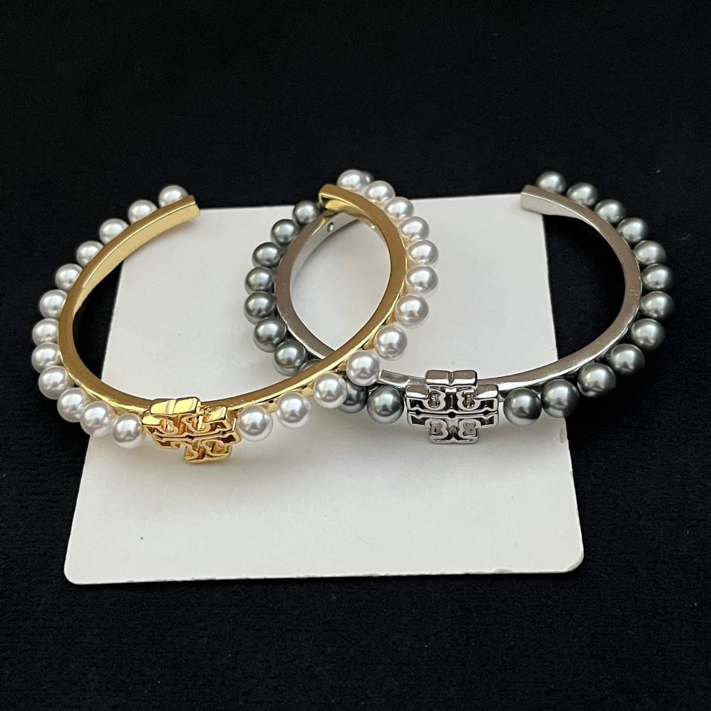 Tory Burch Crystal Pearl Hollow Statement Bracelet